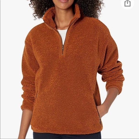 Daily Ritual Orange Sherpa Teddy Bear Pullover Quarter Zip Jacket - Picture 2 of 9